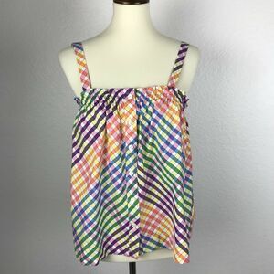 J. Crew Tank Top Pleated Rainbow Multicolor Button Front